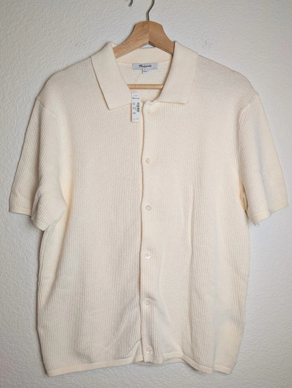 NWT Madewell Men's Tuck-stitch Button-up Sweater Polo Knit Shirt S Cream Preppy